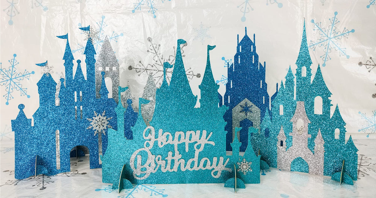 Frozen Castle Table Centerpiece Glitter Winter Themed Table Decorations for Princess Snowflake Themed Birthday Party Girls Birthday Party Supplies