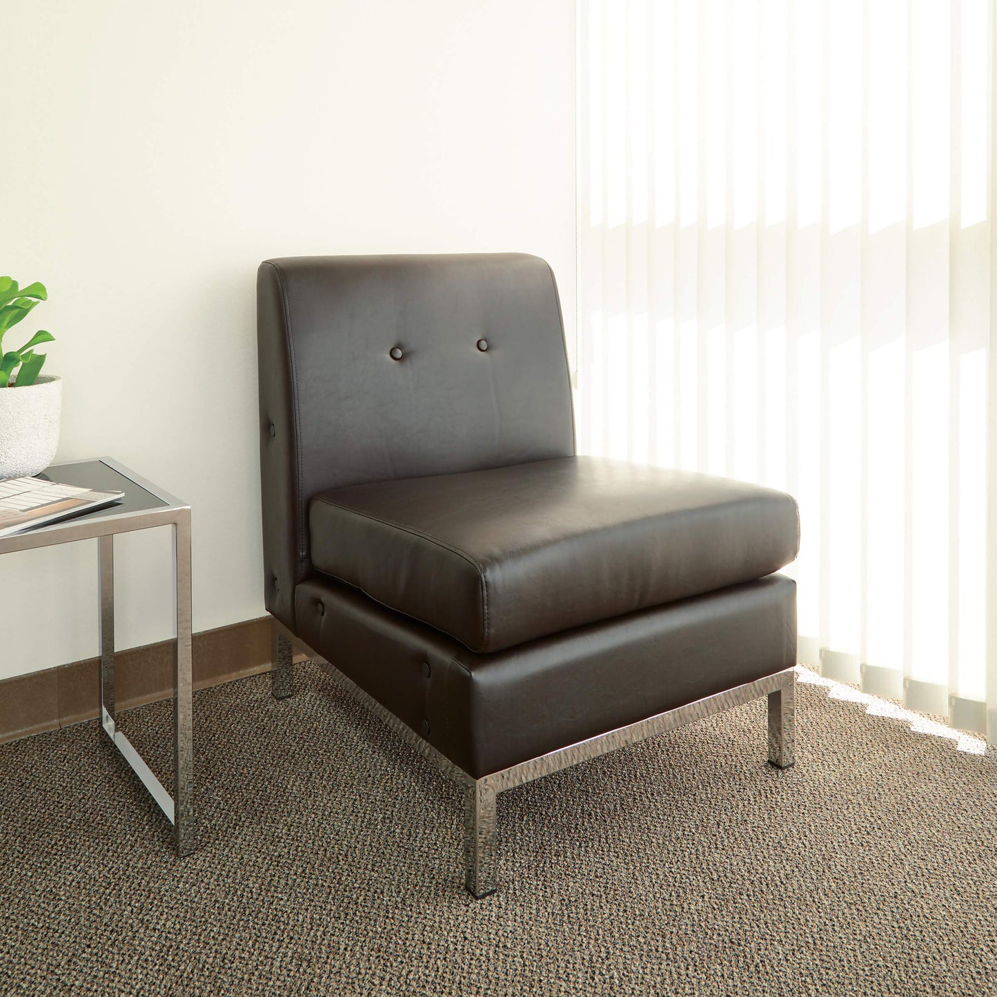 OSP Home Furnishings Wall Street Armless Faux Leather Chair, Espresso