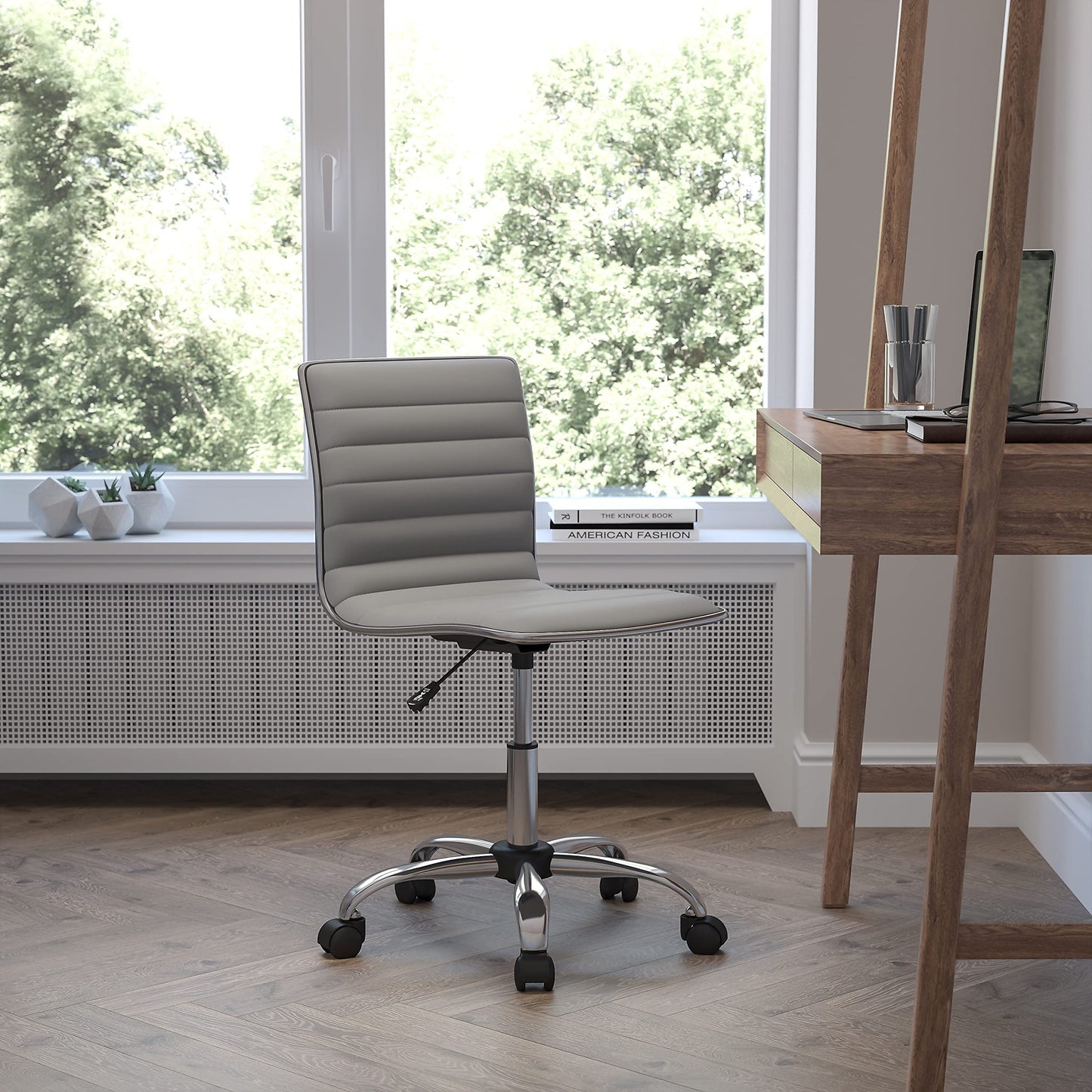 Flash Furniture Alan Low Back Designer Armless Light Gray Ribbed Swivel Task Office Chair