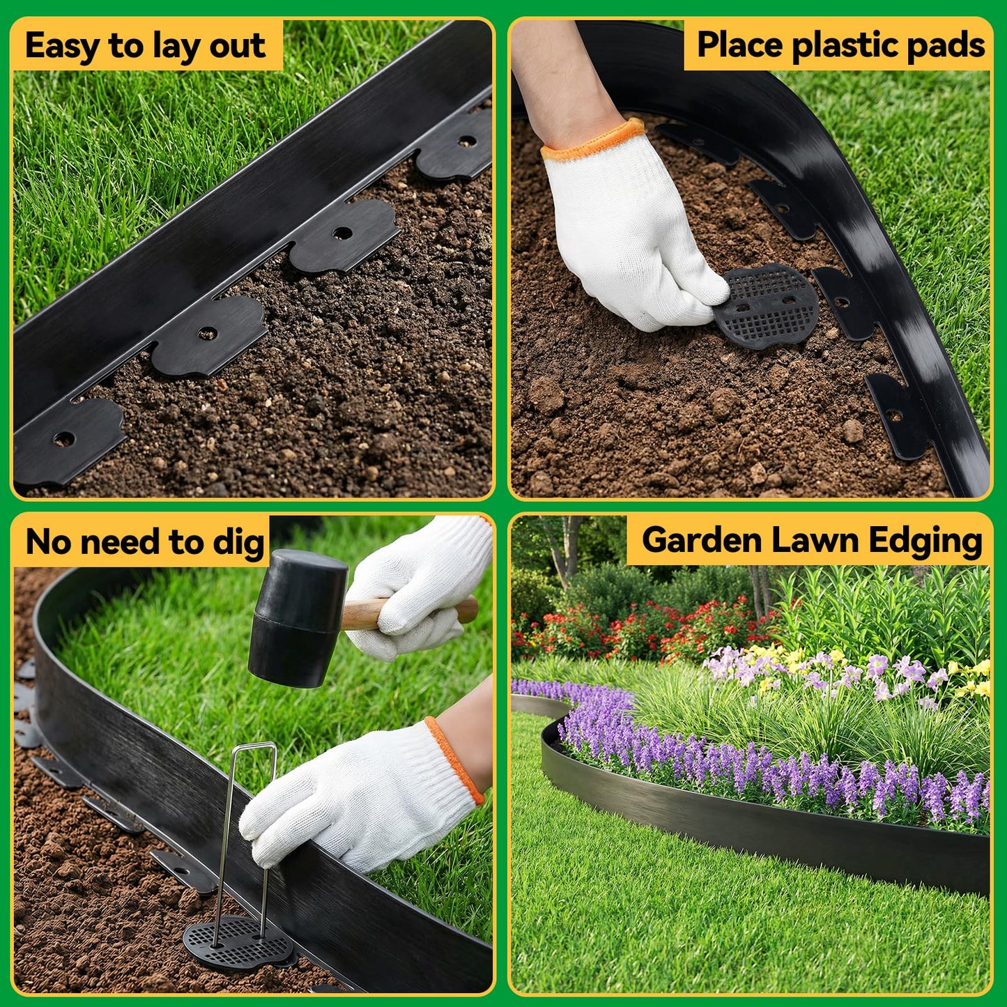 GOTGELIF Landscape Edging Border Kit No Dig, 3in x 40FT, Black Garden Edging with 45 U-Shaped Nails for Lawn, Flower Beds, and Yard Borders