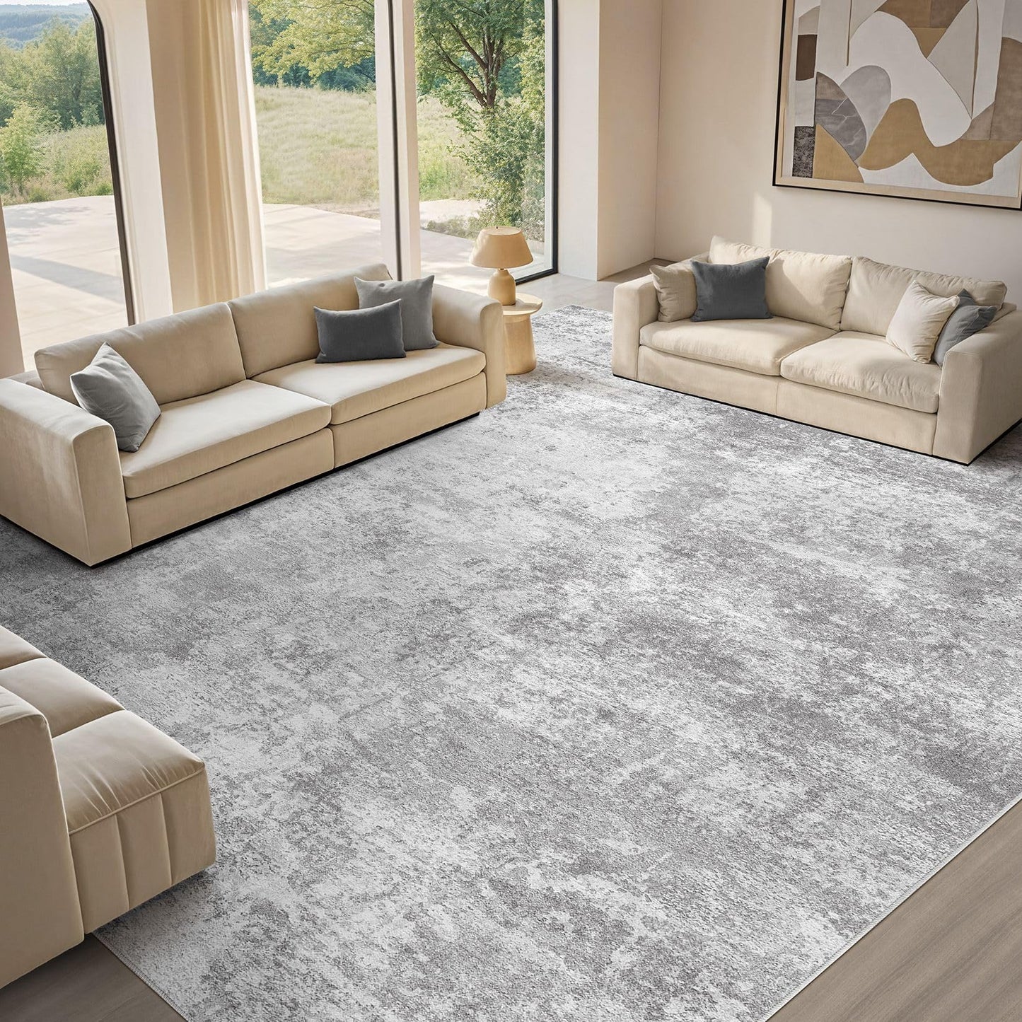 Micgeek Area Rug Living Room - 8X10 Abstract Washable Large Soft Foldable Non Slip Rug Neutral Modern Low Pile Carpet for Bedroom Nursery Dining Room Farmhouse Home Office Indoor - Light Grey
