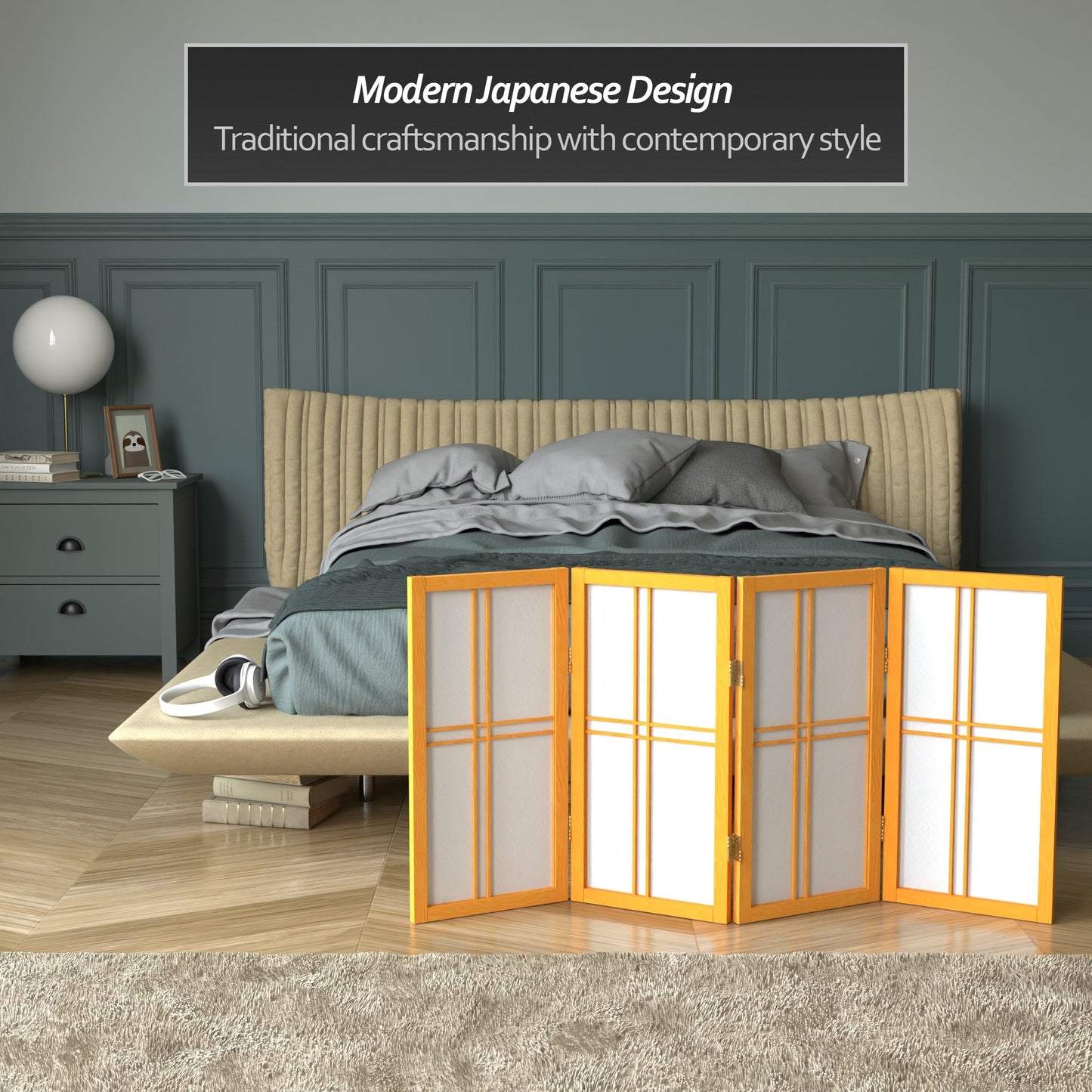 2 ft. Short Desktop Double Cross Shoji Screen - Honey - 4 Panels