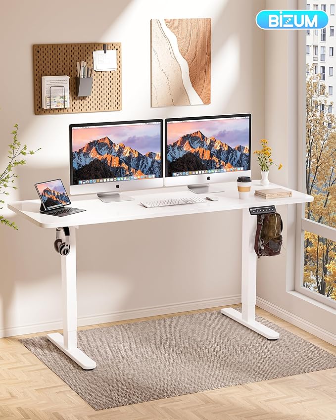 BIZUM Electric Standing Desk 63 x 24 Inch Computer Desk-Gaming Desk White Home