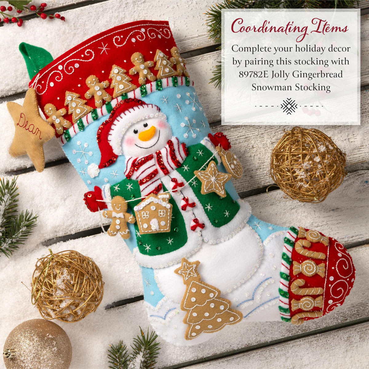 Bucilla Felt Applique 6 Piece Ornament Making Kit, Jolly Gingerbread Snowman, Perfect for DIY Arts and Crafts Projects