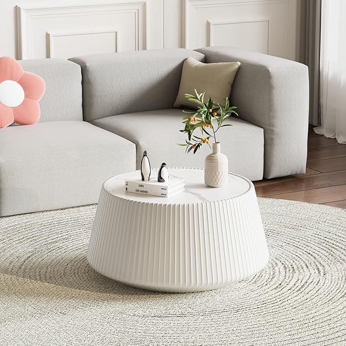 Modern Marble Nesting Coffee Table Set of 2, 26.77" Cup Shaped Coffee and End
