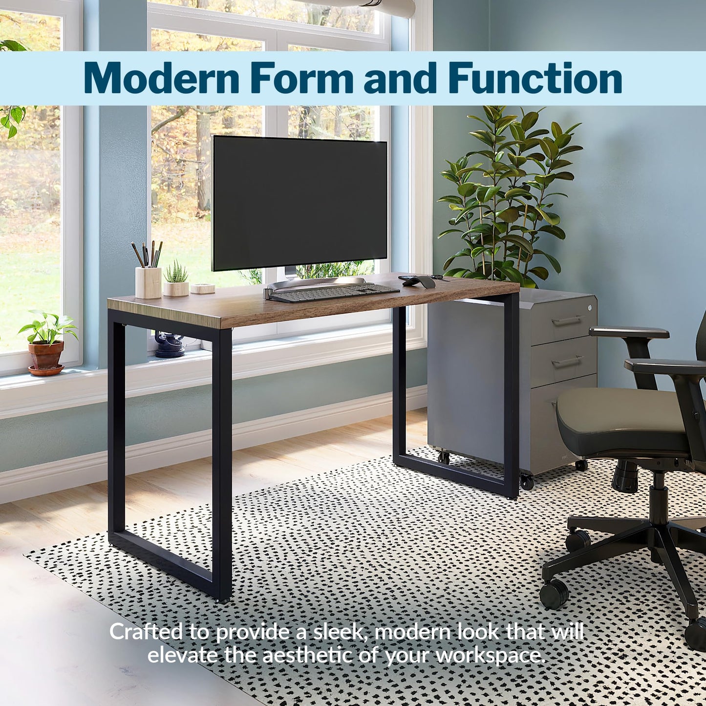 Vari Table 48x24 Office Desk – Modern Computer Desk & Workstation for Home Office or Commercial Workspace, 300 lb Capacity (Walnut/Black)