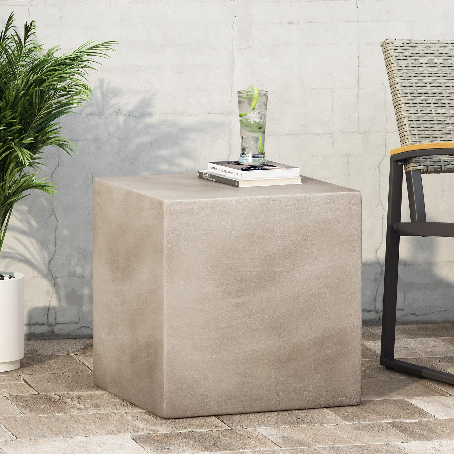 Roger Outdoor Lightweight Concrete Side Table, Light Gray