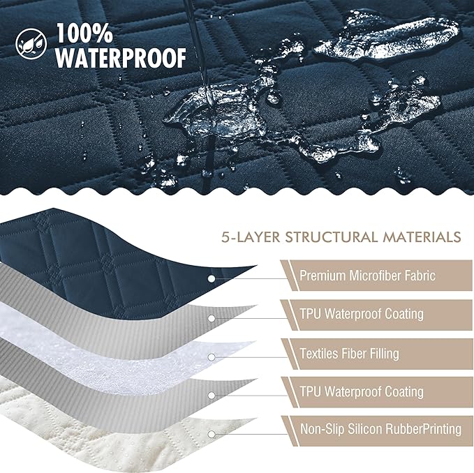 Genina Waterproof Couch Cover, Washable Anti-Slip 78inch Sofa Covers