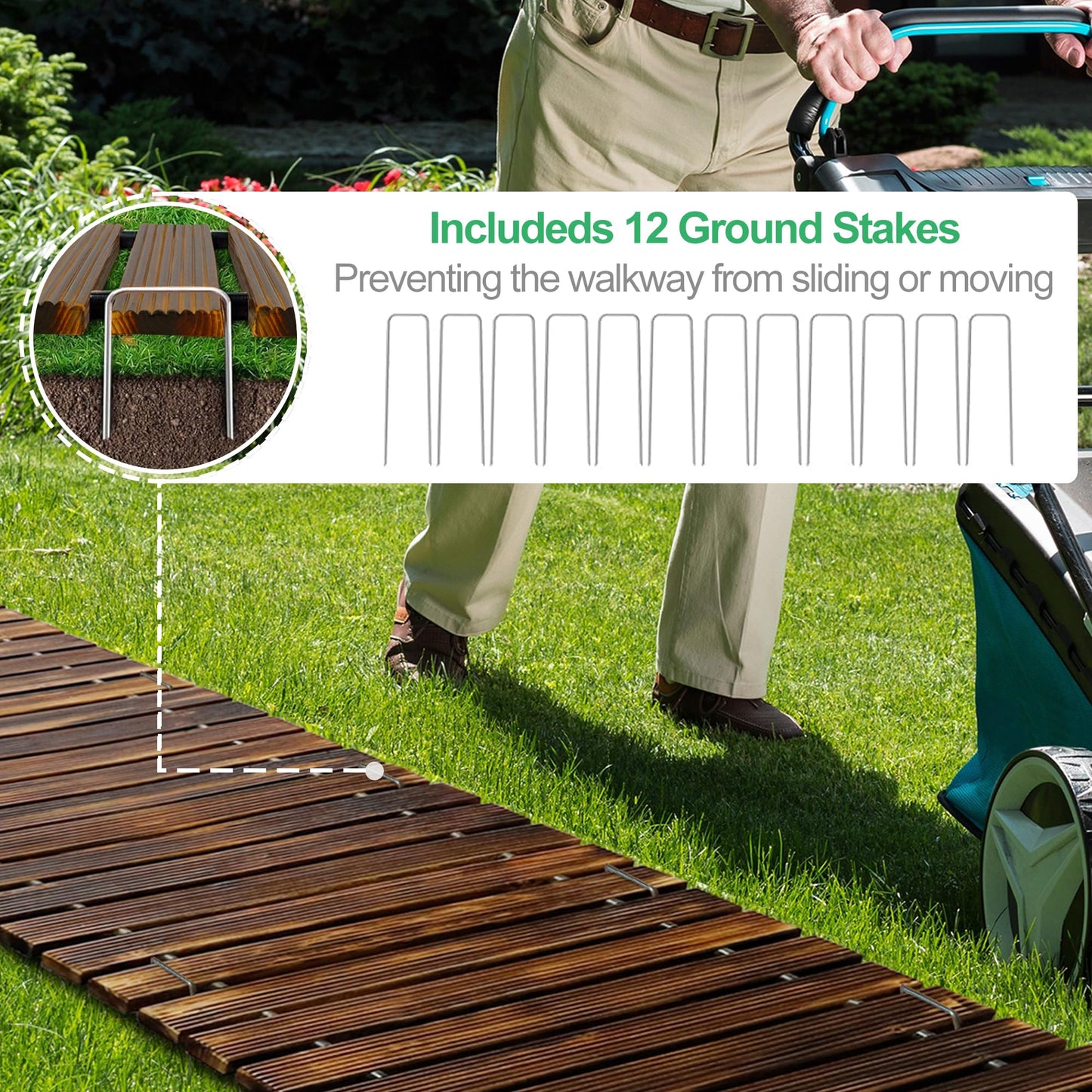 RELIANCER 12' Wooden Garden Pathway,Outdoor Roll Out Cedar Straight Walkway,Patio Path Decorative Garden Boardwalk Walkways,Weather-Resistant Roll Up Beach Wood Road Floor,Wedding Party Pathwaysc