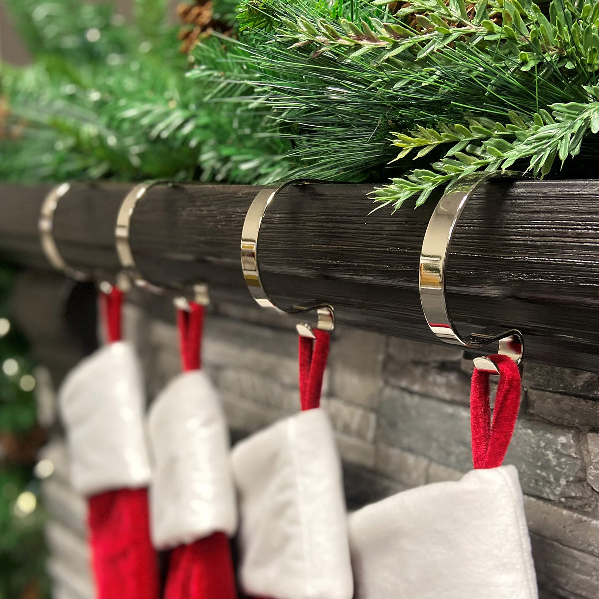 Haute Decor The Original MantleClip® Stocking Holder 4 Pack - Hang Christmas Stockings Safely and Securely from Mantels Up to 3 Inches Thick