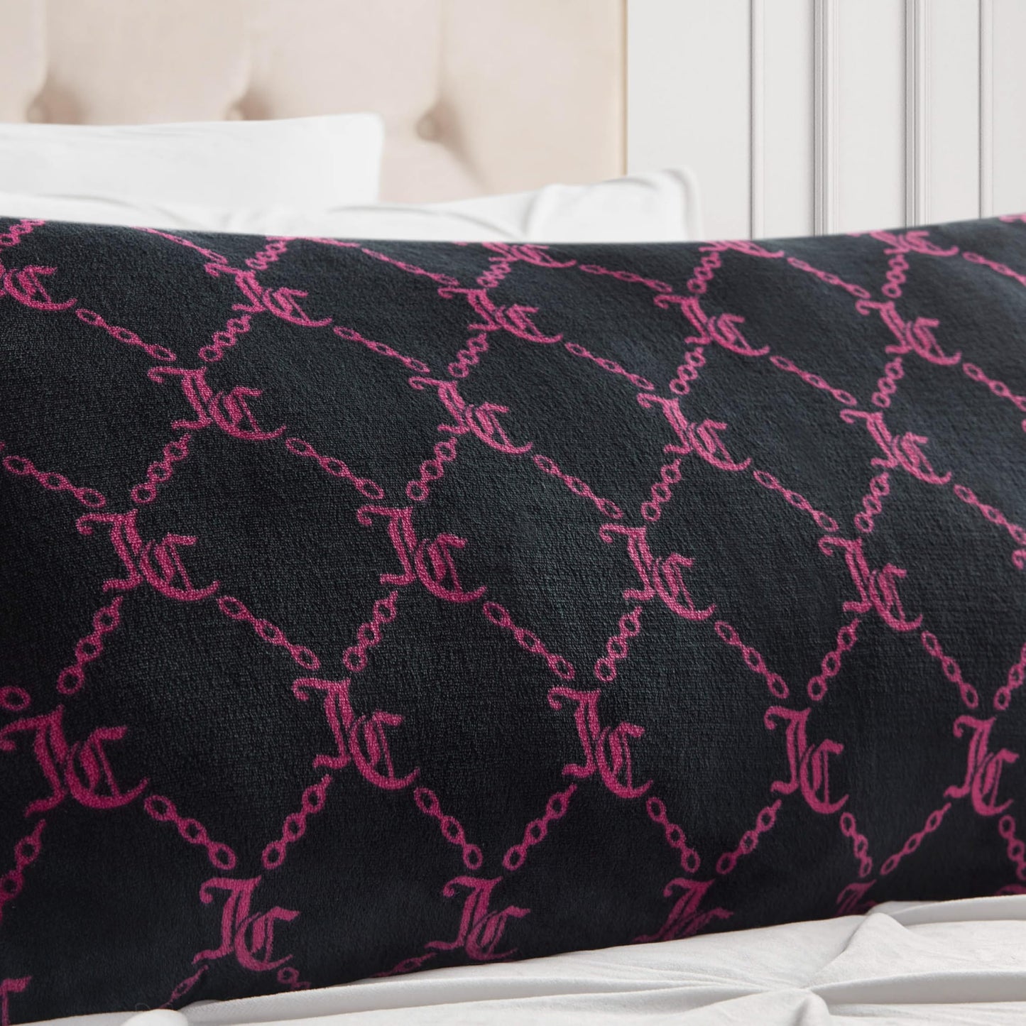 Juicy Couture 18" x 36" Plush Body Pillow, Black Lockup Lattice