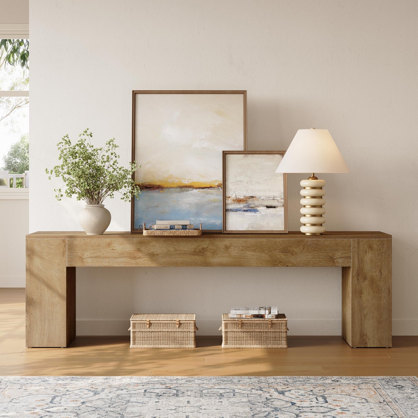 LITTLE TREE 70.8" TV Stand, Wooden Entertainment Center, Low TV Console Table for TVs Up to 80", Modern Chic Entertainment Center for Living Room, Bedroom, Apartment, Rustic Brown, Easy Assembly