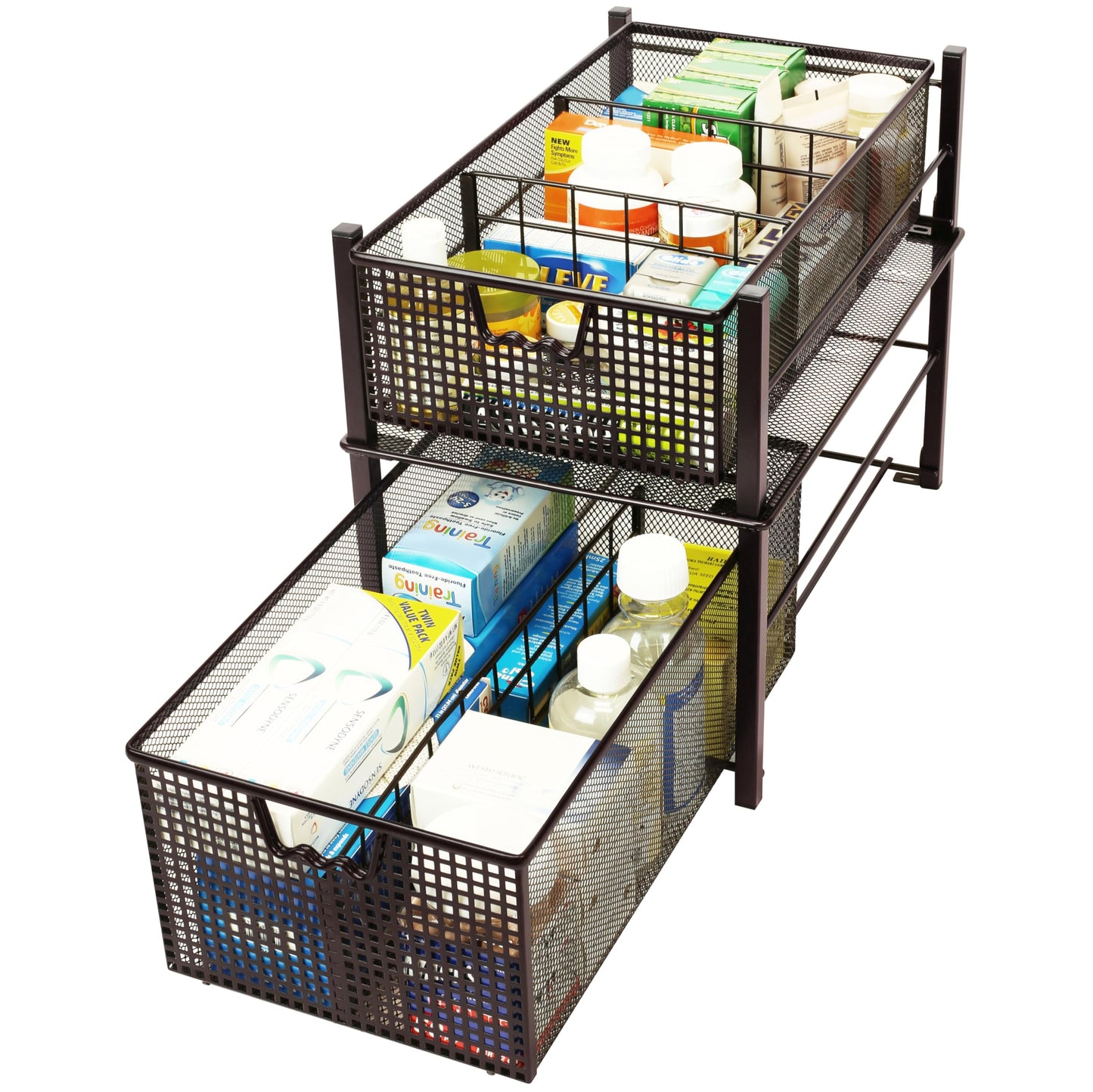 Deco Brothers Stackable Pull Out Cabinet Sliding Basket with Dividers, Large, Bronze