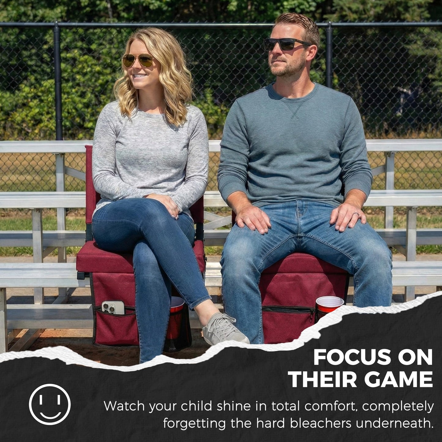 SPORT BEATS Stadium Seats with Back Support Bleacher Chairs with Back and Cushion Thick Padded Bleacher Seats Includes Shoulder Strap Maroon 1pc Standard
