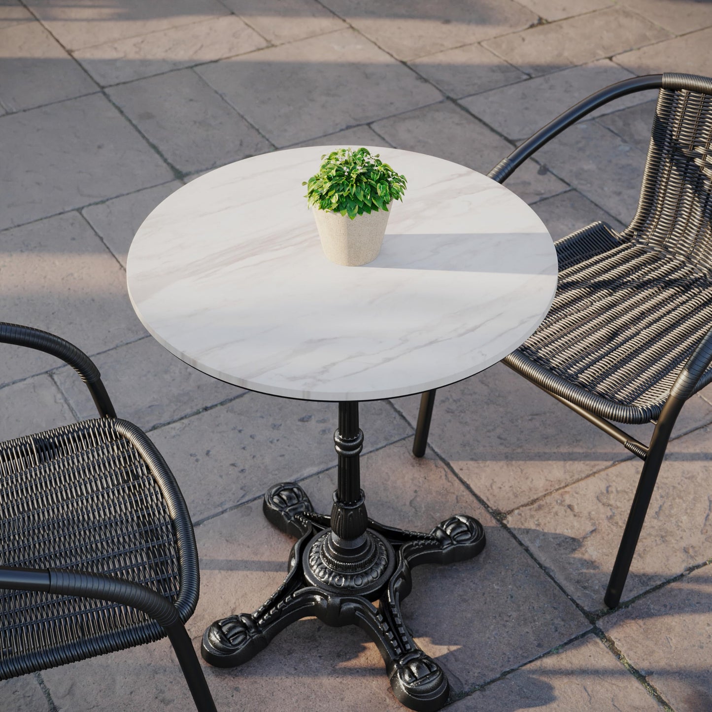Flash Furniture Acadia 24" Round White Faux Marble Tabletop, TopGuard HPL Seamless Edge, Scratch & Stain Resistant, All-Weather Durability, Commercial Grade