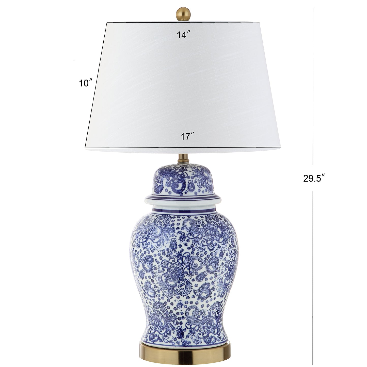 JONATHAN Y 29.5" Blue/White Ceramic Table Lamp for Living Room and Office, White Linen Drum Shade, Traditional Chinoiserie Ginger Jar Lamp, LED Bulb Included JYL3008A