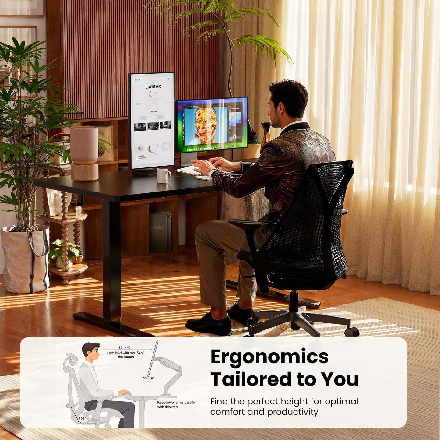 ErGear Height Adjustable Electric Standing Desk, 48 x 24 Inches Sit Stand up Desk, Memory Computer Home Office Desk, Vintage Brown