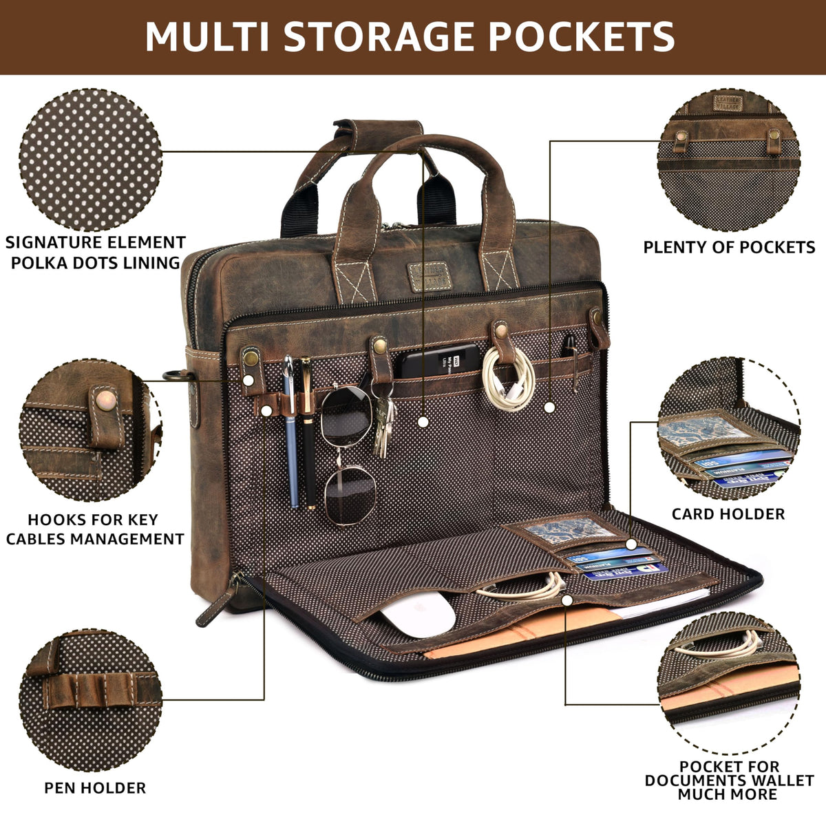 LEATHER VILLAGE 16" Leather Laptop Messenger Briefcase Bag for Men-Leather Satchel for Travel and Office Shoulder Bag- Rustic Brown