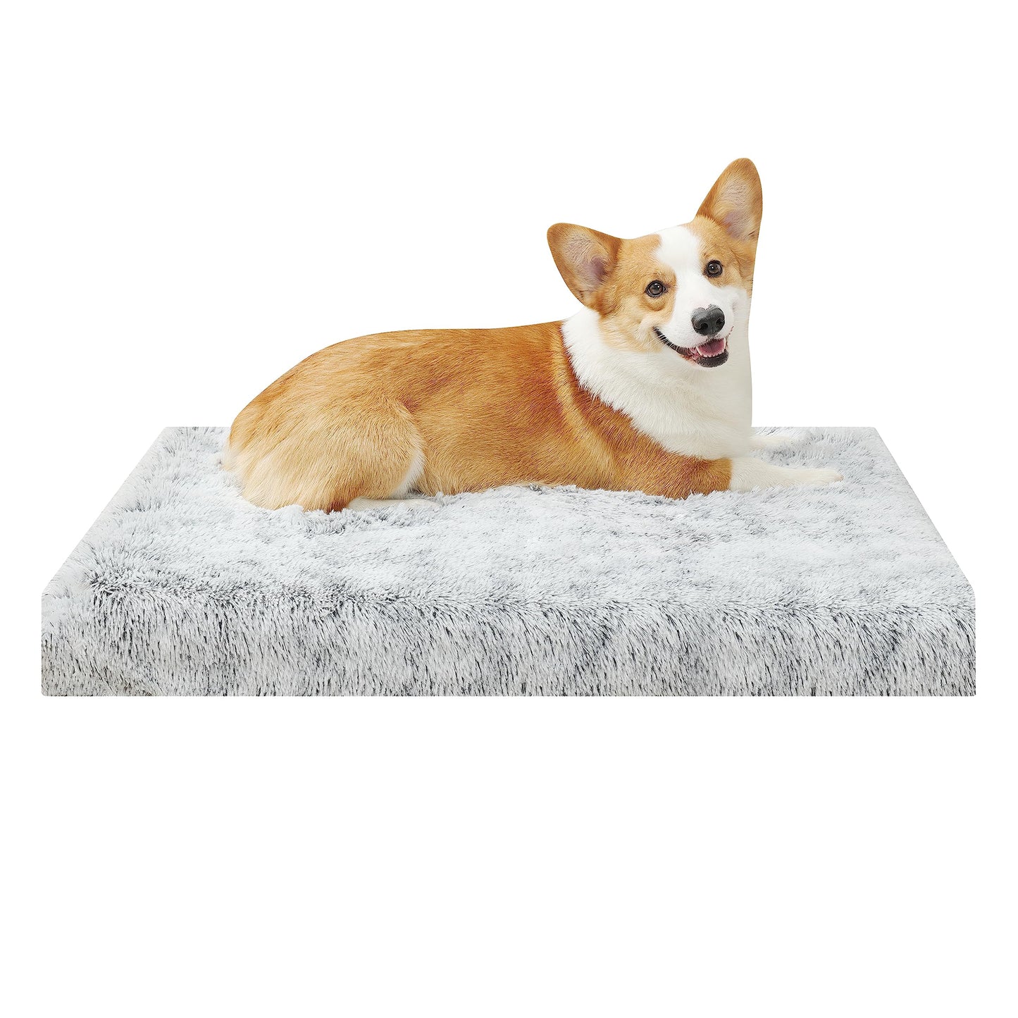 YIZHUOPET Orthopedic Long Plush Cover Dog Bed,Medium L Sized Dog 36''X27''x3'' Soft Waterproof Egg Foam Pet Crate Beds Mat or Kennel Pads with Removable Washable Cover,Non-Slip Bottom,Light Grey