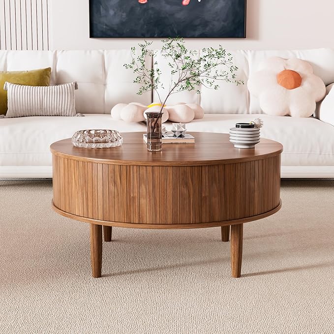 Round Fluted Lift Top Coffee Table