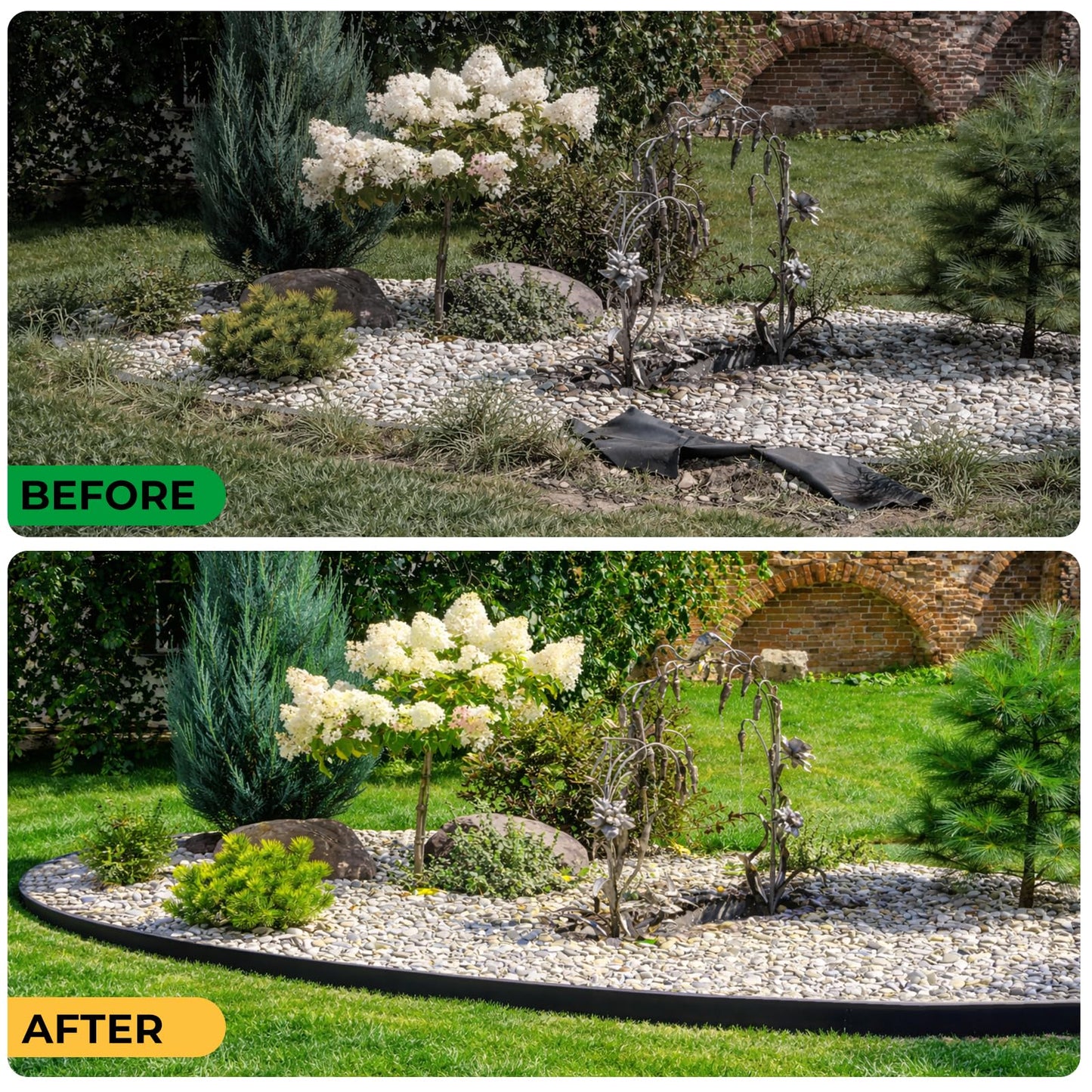 GOTGELIF No Dig Landscape Edging Border, 1.5 in x 20 FT Heavy Duty Garden Edging Kit - Includes 25 U-Shaped Stakes, Flexible Border for Lawns, Flower Beds, Patio & Walkways