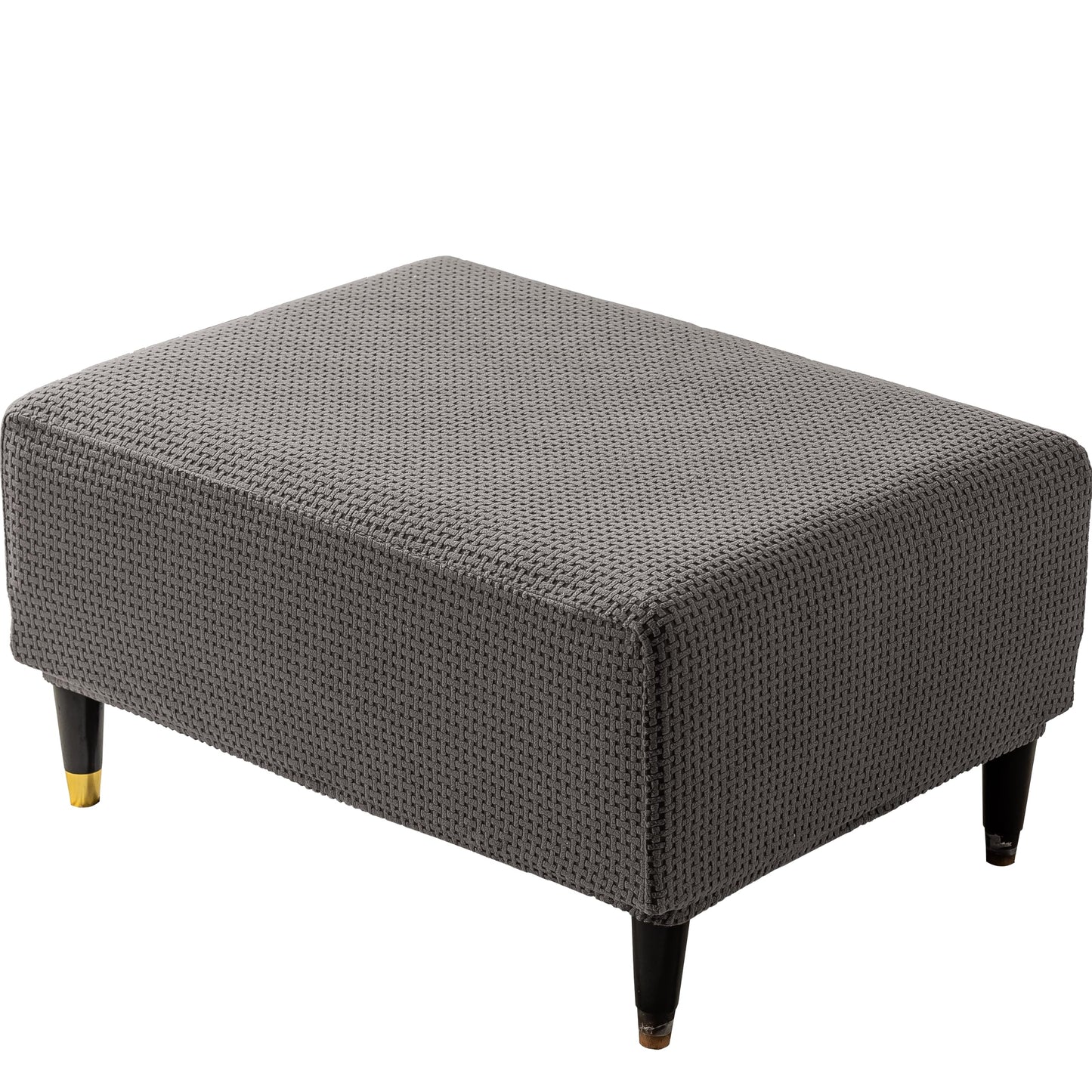KaviKon Ottoman Cover Slipcover Rectangle Fit Length 25"-30" Stretch Foot Stool Slip Cover, Footrest Slipcovers Protector with Elastic Band, Ottoman Cover Removable Washable(Small,Grid Weave Grey)