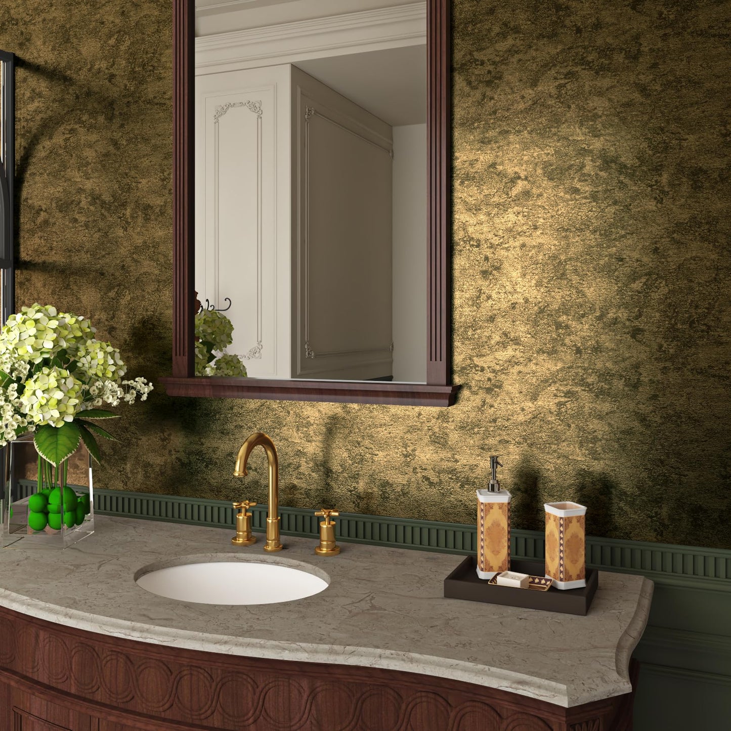 Livelynine Gold Metallic Peel and Stick Wallpaper Removable Thick Luxury Black Gold Textured Contact Paper for Countertops Kitchen Cabinets Self Adhesive Vintage Accent Wall Paper Bedroom 15.8x78.8