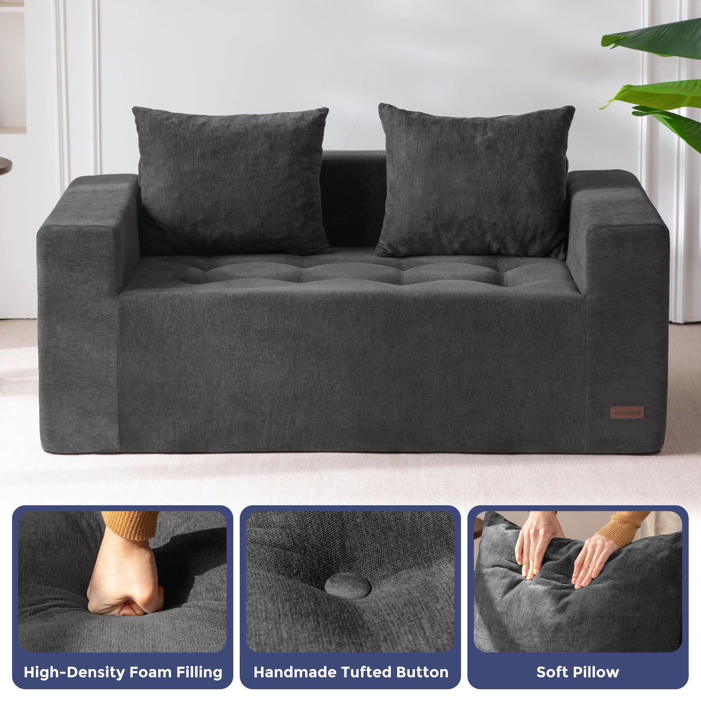 MAXYOYO Modular Sofa Couch, 61" Loveseat Boneless Cloud Couch with Deep Seat, Chenille Upholstered Living Room Comfy Sofa Chair for Living Room, No Assembly Required, Dark Grey