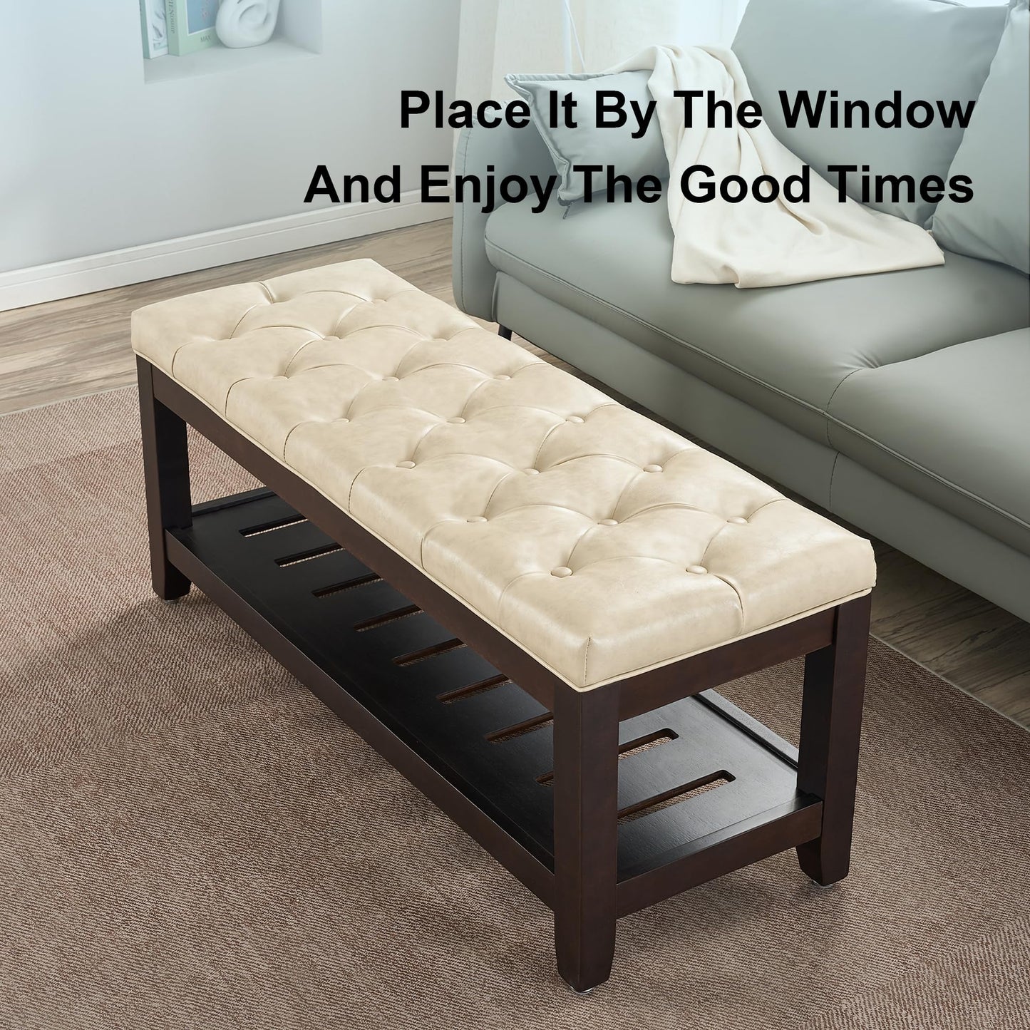 UDAX 44" Entryway Bench with Shoe Storage, End of Bed Bench, Upholstered Ottoman Storage, 500 LBS Capacity for Entryway, Living Room, Hallway