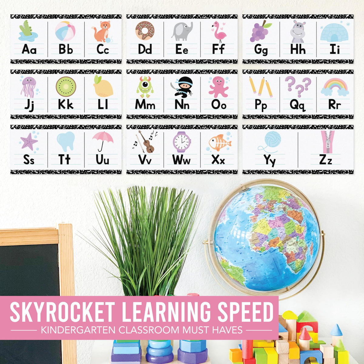 Hadley Designs Alphabet for Classroom Wall Decor - ABC Posters for Classroom Wall Chart Preschool & Kindergarten, ABC Letters & Number Line Elementary, Alphabet Cards, Pastel Classroom Decor