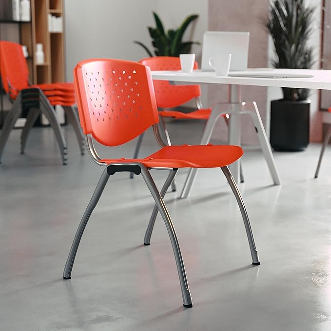 Flash Furniture HERCULES -5 Pack 880 lb. Capacity Orange Plastic Stack Chair |