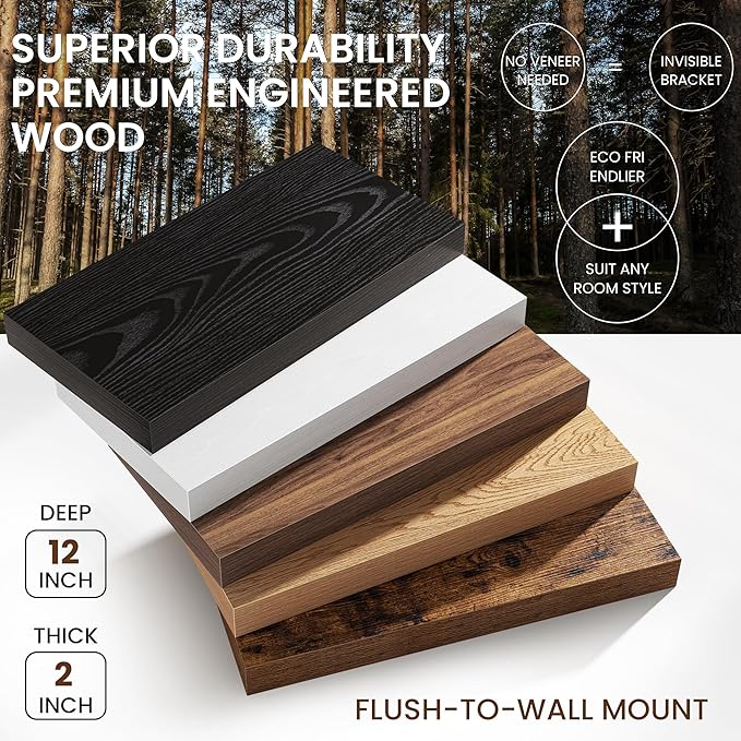 Walnut Floating Shelves 48Inch Long, 12 Inch Deep Floating Shelves