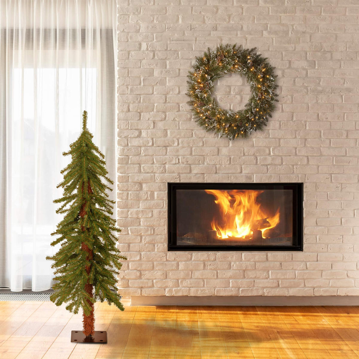 National Tree Company 4 ft Unlit Hickory Cedar Mini Artificial Christmas Tree, 225 Tips, Metal Plate Base, Green