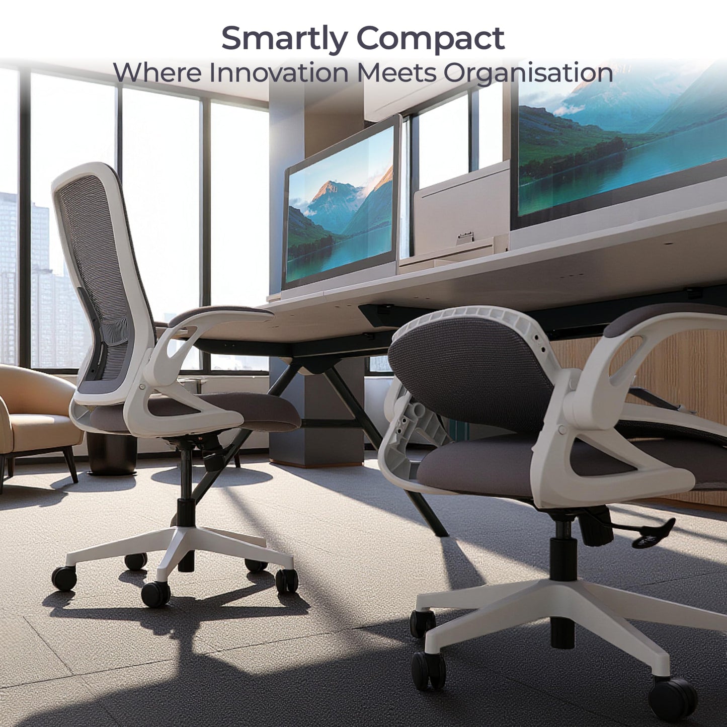 Tervo Model U | Folding Office Chair for Small Spaces | Gaming Chair for Adults & Kids | Ergonomic Mesh Computer Chair for Bedroom | Foldable Desk Chair for Home Work (White & Grey)