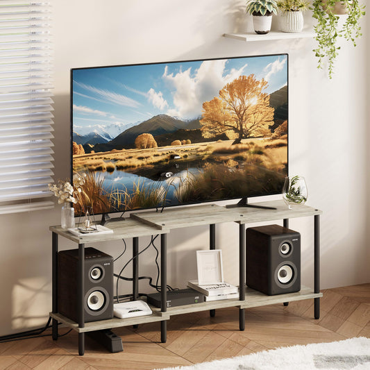YAUKTAK TV Stand, Entertainment Center, Industrial TV Media Console Table with Open Storage Shelves, 2 Tier TV Cabinet for Living Room, Bedroom LTS107Q