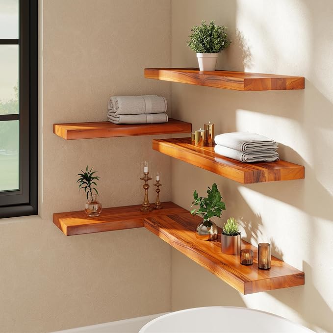 32 Inch Teak Floating Shelves Set of 2