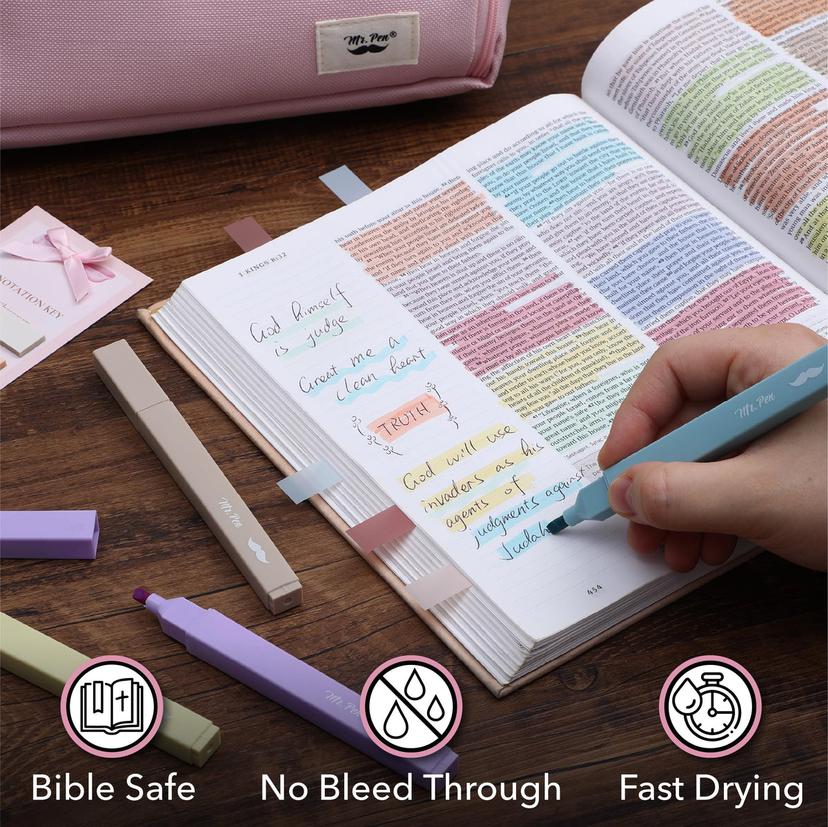 Mr. Pen- Annotation Essentials Kit for Book Lovers, Aesthetic Highlighters, Transparent Sticky Notes, Annotation Key Bookmark, Stickers & Pencil Pouch. Mother's Day