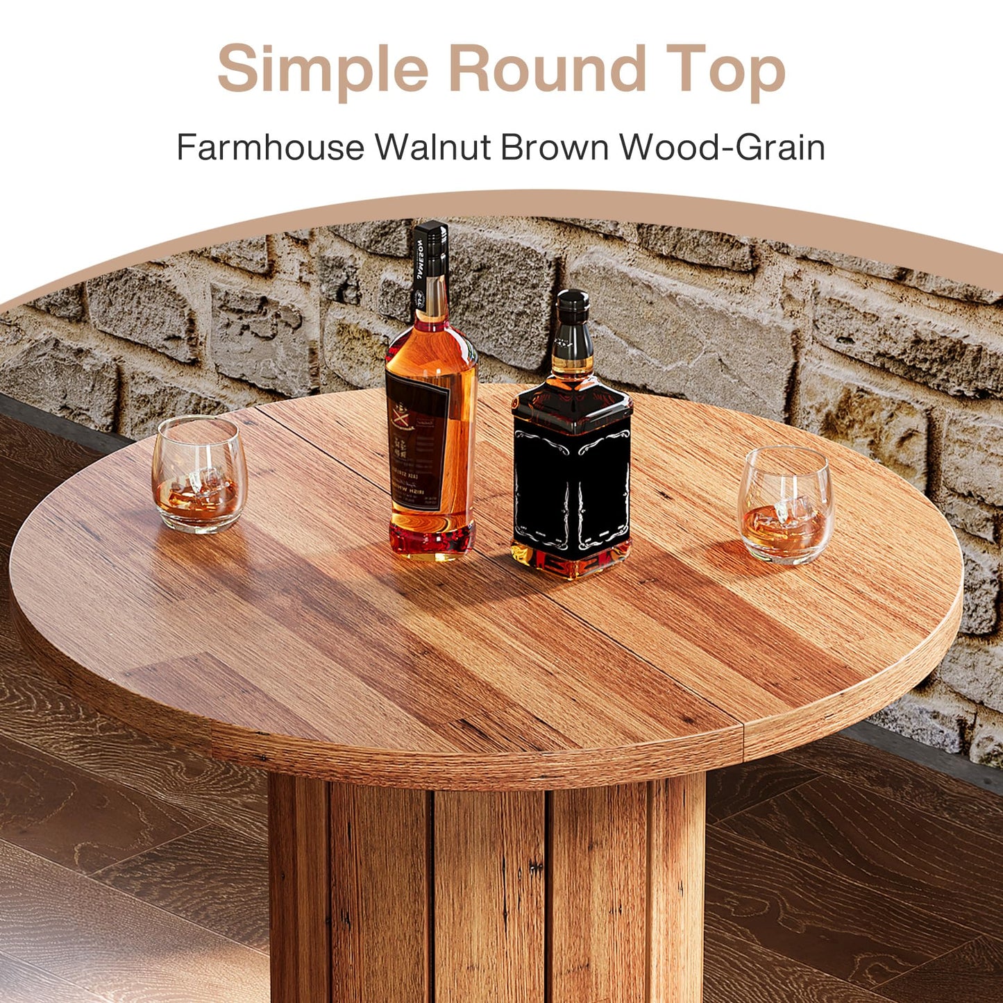 Tribesigns Round Bar Table, 39.4" H Wood Bistro Pub Table with Metal Ring Footrest for Dining Coffee Cocktail Living Room, Small Space, Walnut Brown (Only Table)