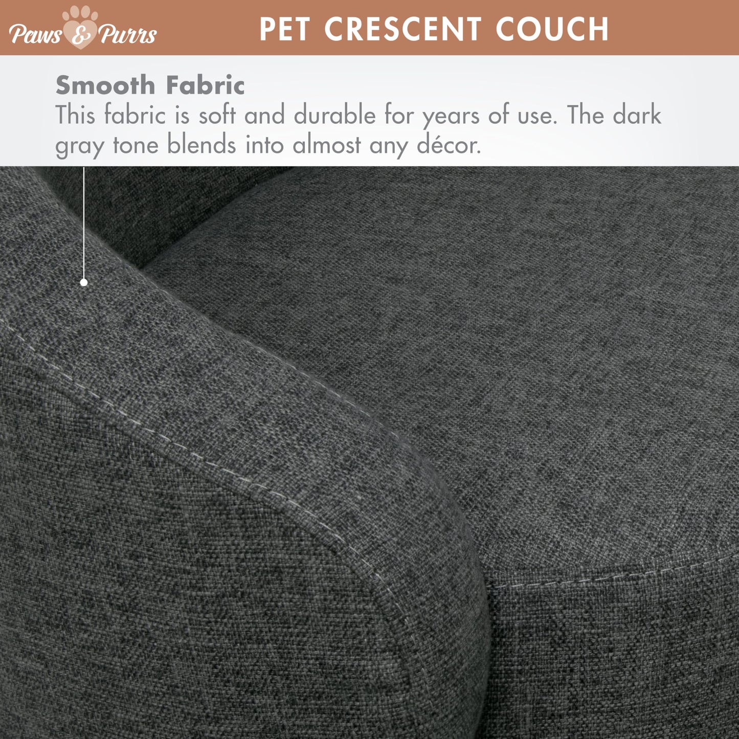 Paws & Purrs Arc Crescent Back Sofa Style Pet Bed, Dog & Cat Modern Couch with Tufted Cushion & Armrest, Stylish Indoor Pet Furniture, Dark Gray