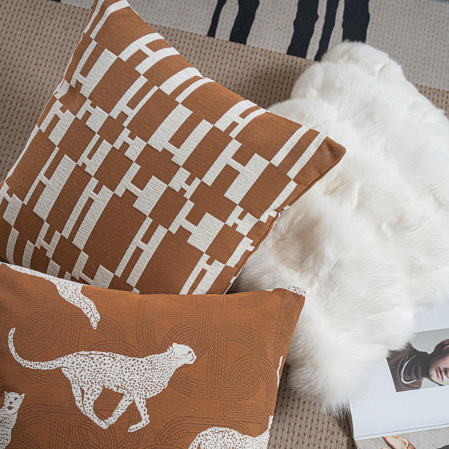Croker Horse New 20x20'' inches Throw Pillow Cushion Covers - Caramel H Letter Chenille Jacquard Embroidery Luxury Modern Style Couch Sofa Bed Pillow Cover for Living Room Bedroom