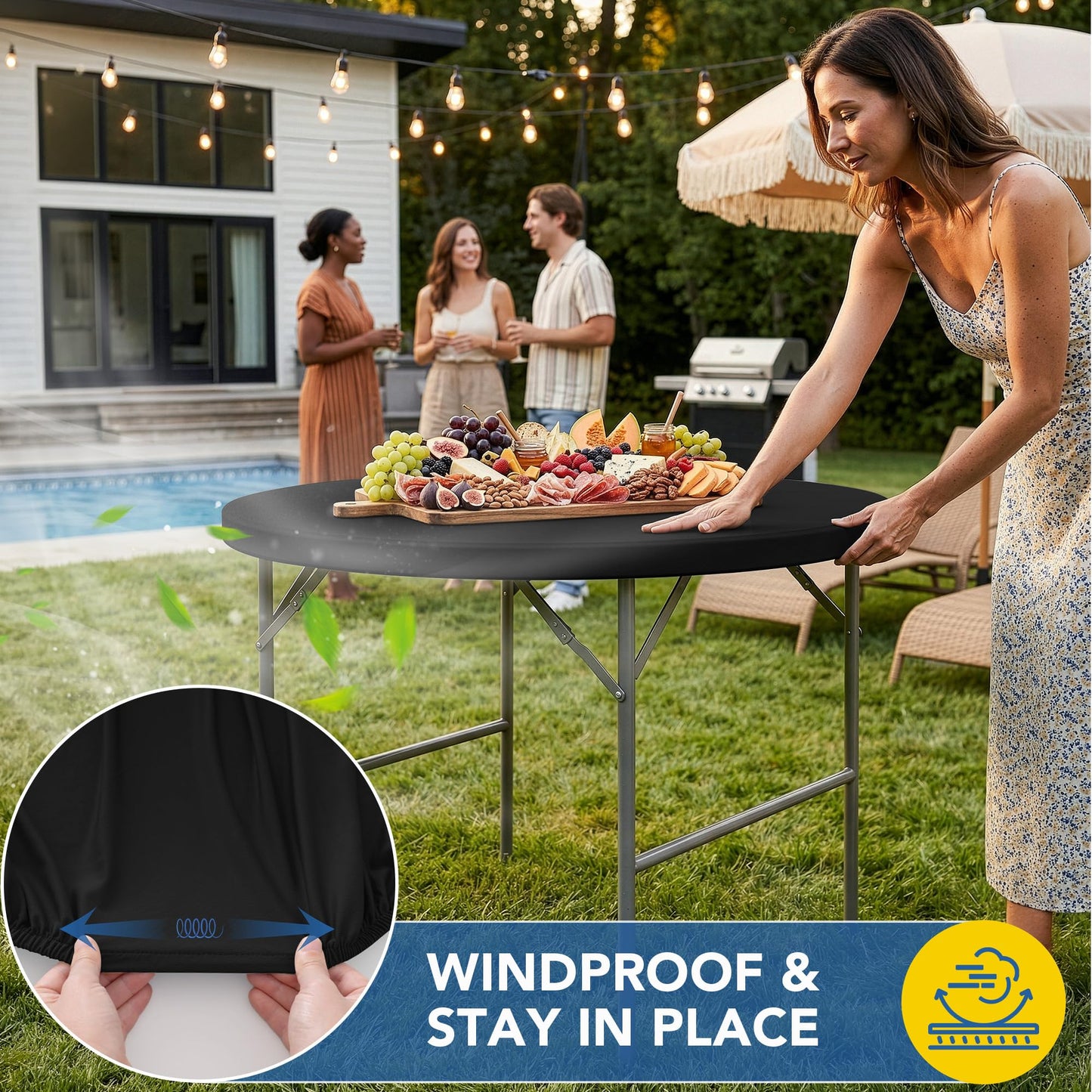 Enjoyidea Fitted Round Table Covers 60 Inch-4 Pack Black Elastic Spandex Table Cloth-Small Stretch Folding Circle Tablecloths Topper Cap for Kitchen Dining Commercial Party Picnic Event Banquet Tables