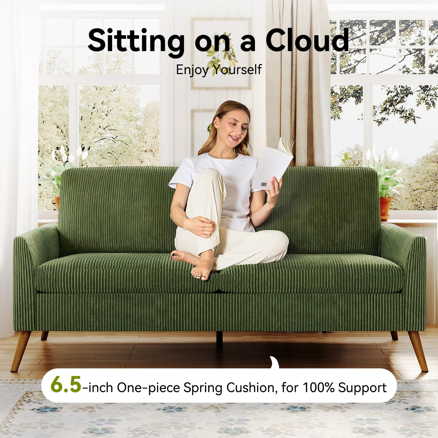AMICLIBER 68" Loveseat Sofa, Comfy Green Corduroy Couches for Living Room, Mid Century Modern Love Seat Sofa, Tool-Free Setup Small Couches for Bedroom Office
