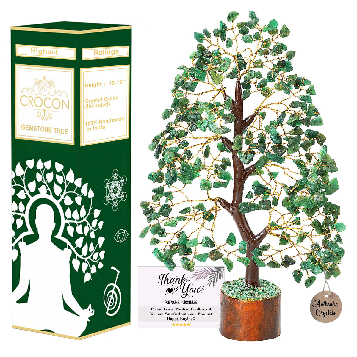 Crocon® Green Aventurine Crystal Tree, Birthday Gifts for Women & Men, Home Decor Healing Crystals Present, Spiritual Gift Room Decor, House Warming Gift Home, Self Care Mom Birthday Gift for Women