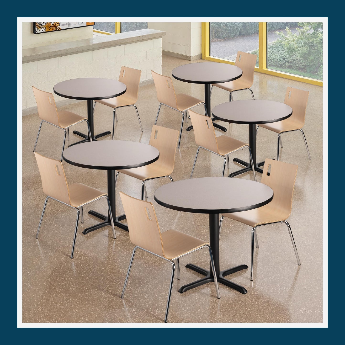OEF Furnishings OEFCT13636XDGY Premium Commercial-Grade Restaurant and Breakroom Cafe Table (Round, 36 in Diameter, 30 in Dining Height, X-Base, Black Frame, Gray Nebula Laminate)