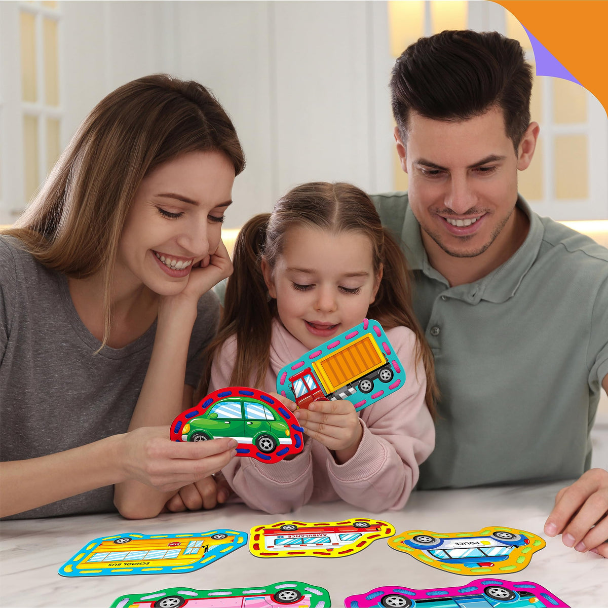 SpriteGru 9 Pieces Kids Lacing Cards, Double Sided Sewing Cards in 9 Vehicle Cards with 9 Colorful Laces, Imagination Development Lacing Toys Games for Children Educational and Learning Activity