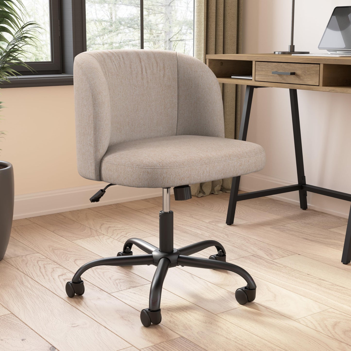 Bush Home Armless Desk Chair for Home Office, Adjustable Seating with Wheels and Swivel Base, Pembroke Collection, Beige Fabric Upholstery