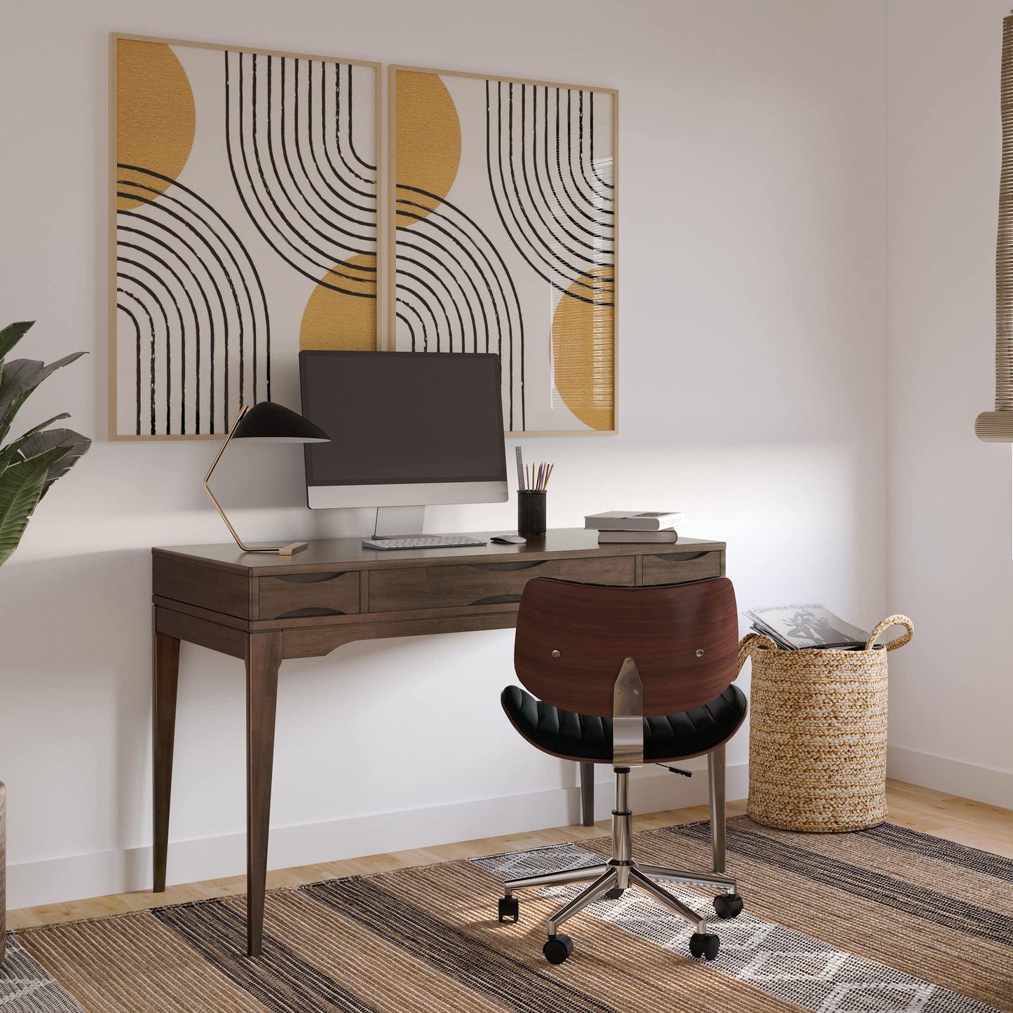 SIMPLIHOME Harper Small Desk - 48 Inch Wide Solid Hardwood Writing Desk in Walnut Brown, Mid-Century Modern Home Office Computer Table for Study with 2 Drawers and Flip-Down Keyboard Tray