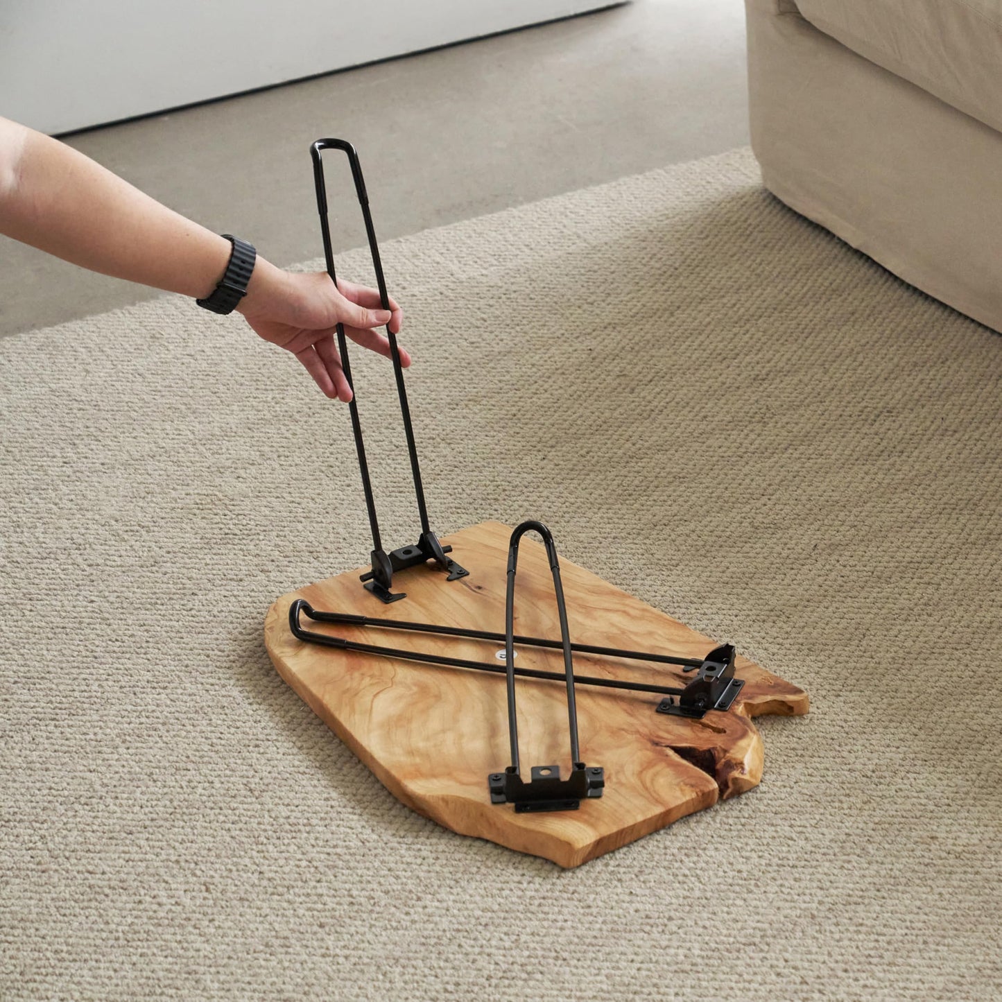 [PJ Collection] Live Edge Coffee Table, Small Coffee Table, Foldable Lightweight Side Table, Natural Wood Coffee Table, Live Edge Table, Handcrafted, No Assembly Needed