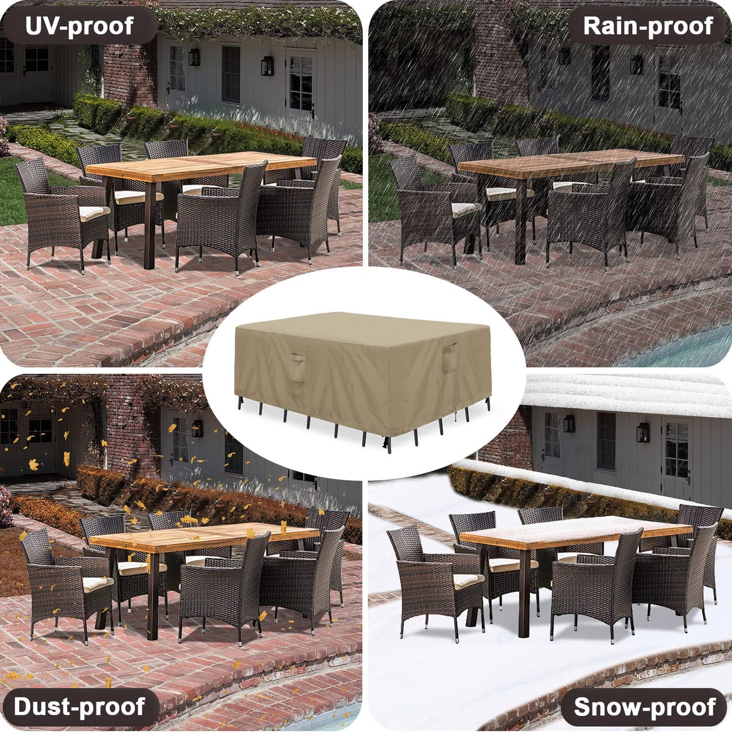 PureFit Patio Furniture Covers, Outdoor Table Furniture Cover Waterproof Rectangle, Patio Sectional Couch Set Cover for Deck, Lawn and Backyard, UV Resistant, 90"L x 64"W x 28"H, Camel