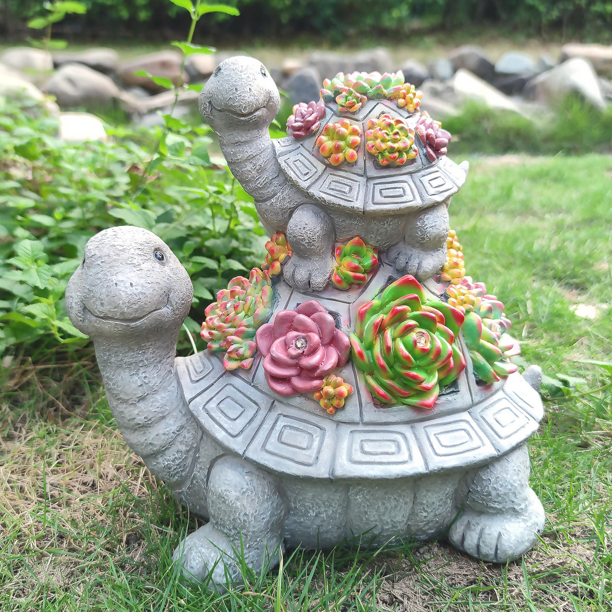 VIOYOUNS Large Turtle Solar Garden Outdoor Statues with Succulent and 6 LED Lights,Outside Solar Turtle Decor Art for Garden,Home,Lawn,Yard, Balcony Ornament